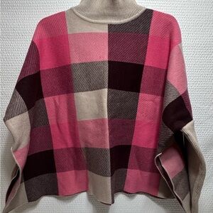 Chic Plaid Poncho in Pink and Brown